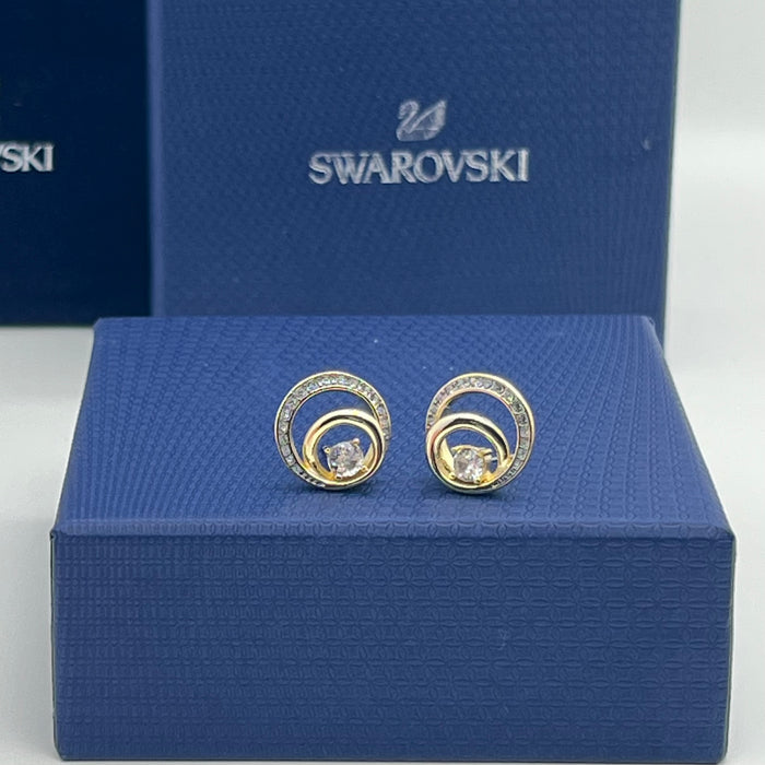 Swarovski Sparkling Dance Double Circle Stud Earrings  
 Color: Gold, white, and clear