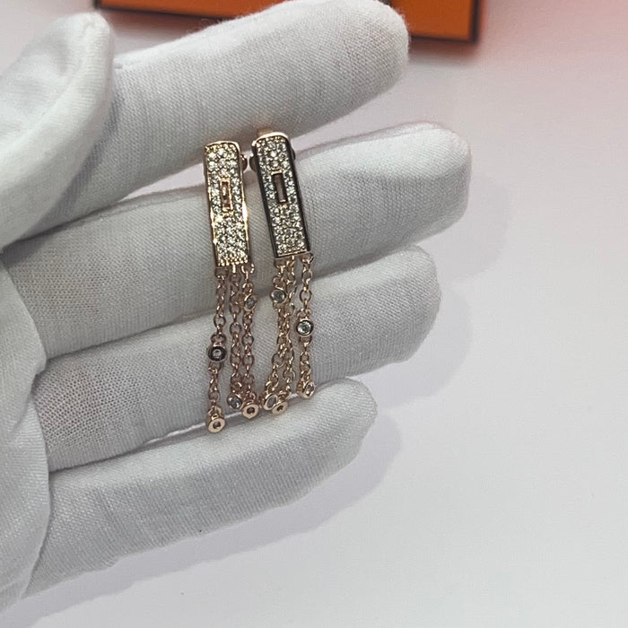 Hermès Kelly Pavé Drop Earrings / Kelly Clasp Tassel Earrings  
 Color: Gold /silver /rose gold with Clear Pavé Accents