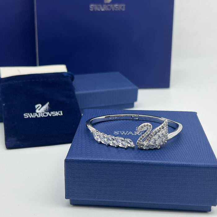 Swarovski Swan Open Bangle Bracelet  
 Color: Silver with clear crystals