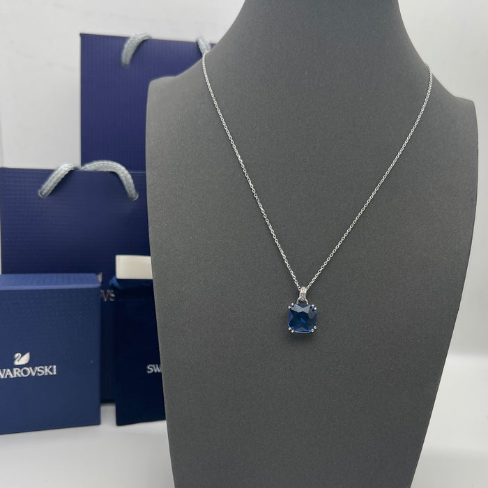 Swarovski Cushion-Cut Blue Crystal Pendant Necklace  
 Color: Silver with a deep blue cushion-cut crystal