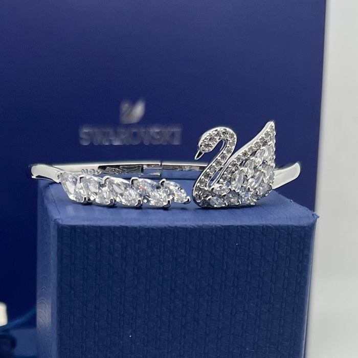 Swarovski Swan Open Bangle Bracelet  
 Color: Silver with clear crystals