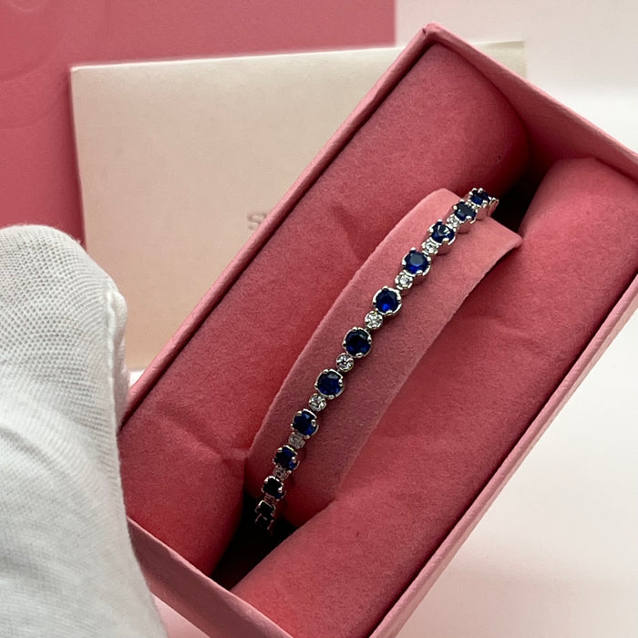 Swarovski Blue Crystal Tennis Bracelet  
 Color: Silver and Deep Blue