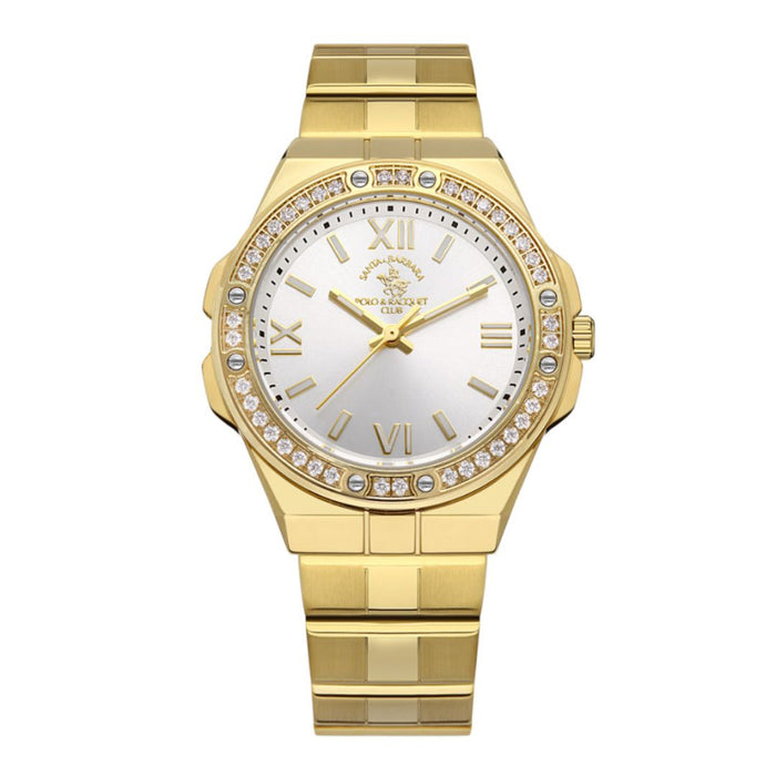 Santa Barbara Polo & Racquet Club Classic Gold Watch with Crystal Bezel