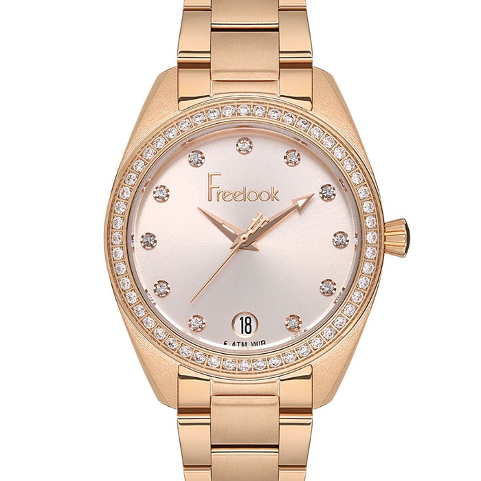 Freelook Women’s Rose Gold Stainless Steel Watch with Crystal Bezel - FL.1.10428-5