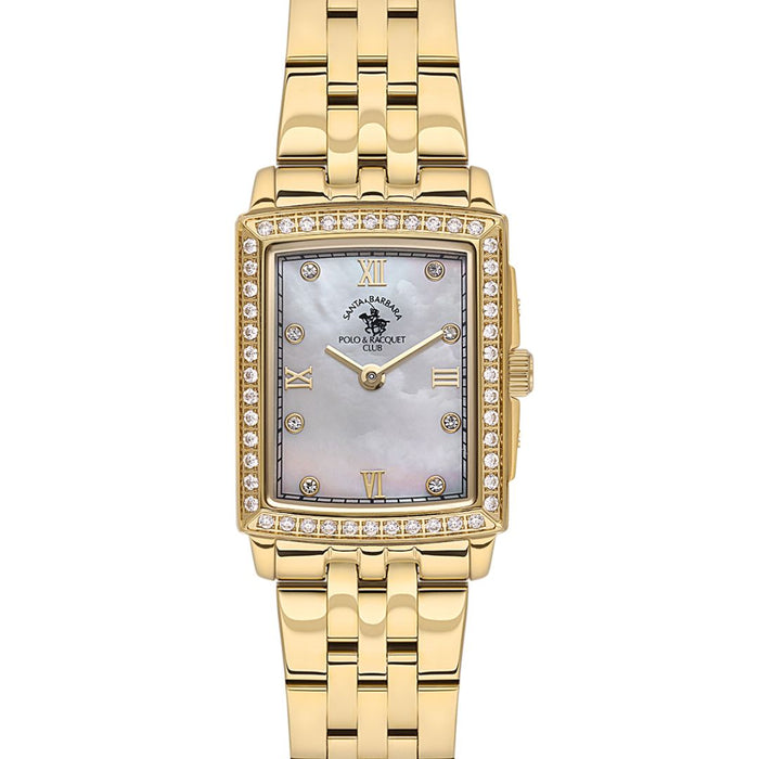 Santa Barbara Polo & Racquet Club Rectangular Gold Watch with Mother-of-Pearl Dial