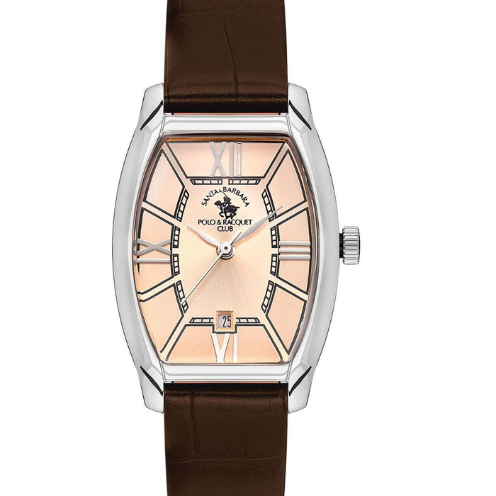 Santa Barbara Polo & Racquet Club Tonneau Rose Gold Watch with Black Dial & Leather Strap