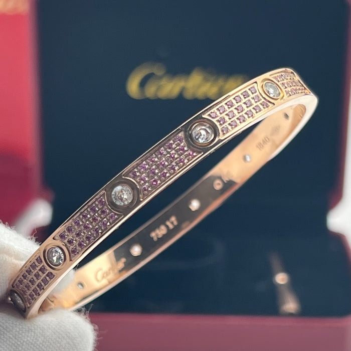 LOVE Bracelet, Multi-Stone Gemstone & Diamond Edition  
 Color: Rose Gold with pink crystal/green crystal