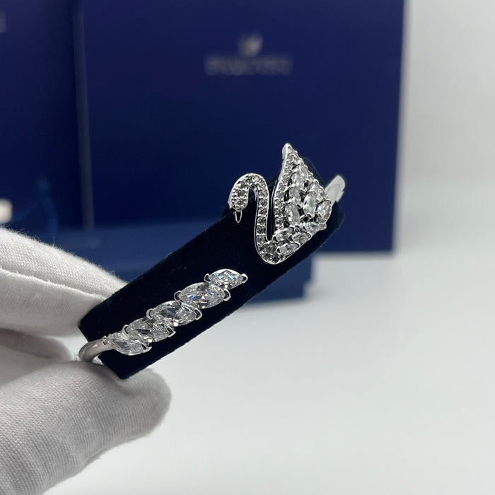 Swarovski Swan Open Bangle Bracelet  
 Color: Silver with clear crystals