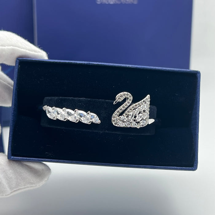 Swarovski Swan Open Bangle Bracelet  
 Color: Silver with clear crystals