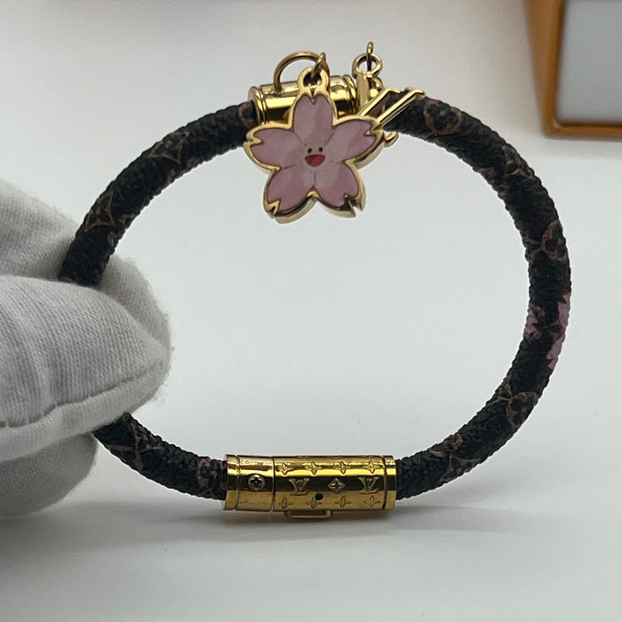 Name: LV Cherry Blossom Charm Bracelet  
 Color: Brown / Pink / Gold
