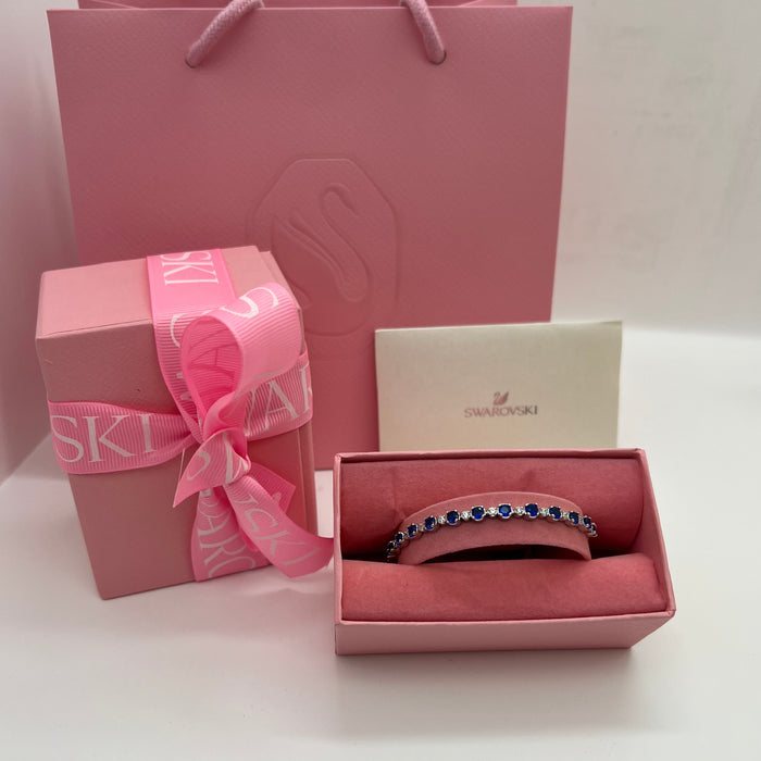 Swarovski Blue Crystal Tennis Bracelet  
 Color: Silver and Deep Blue