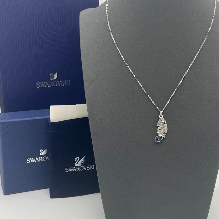 Swarovski Vienna Feather Pendant
 Color: Silver, White, and Dark Blue / Midnight Navy Accents