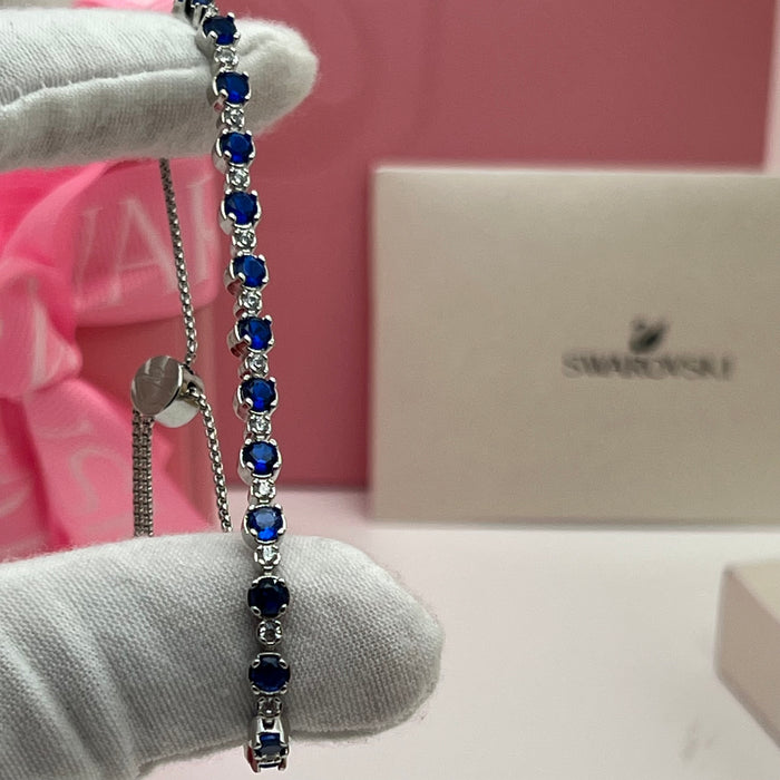 Swarovski Blue Crystal Tennis Bracelet  
 Color: Silver and Deep Blue