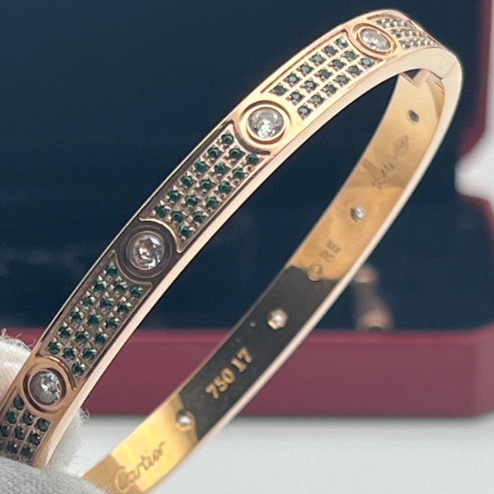 LOVE Bracelet, Multi-Stone Gemstone & Diamond Edition  
 Color: Rose Gold with pink crystal/green crystal