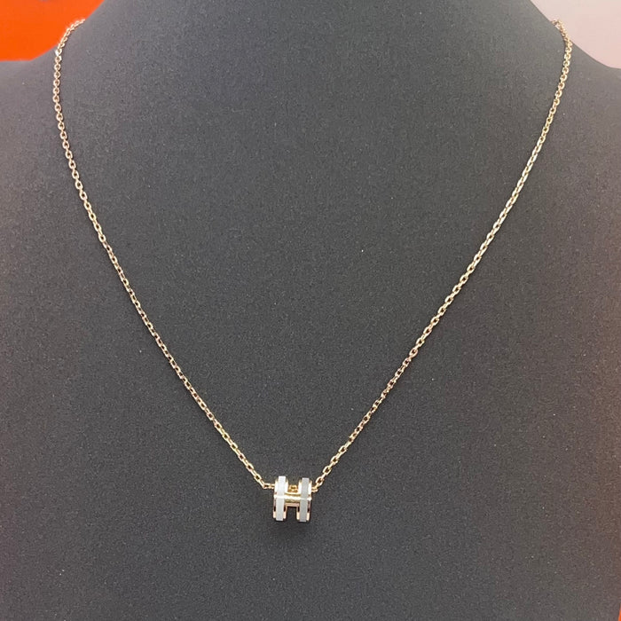 Name: Hermès Pop H / Mini Pop H Pendant Necklace  (rose gold tone )
 Color:white and gray                         Light pink and pink                             Red and black.    Green and light pink/light blue and gray 
 With and light brown