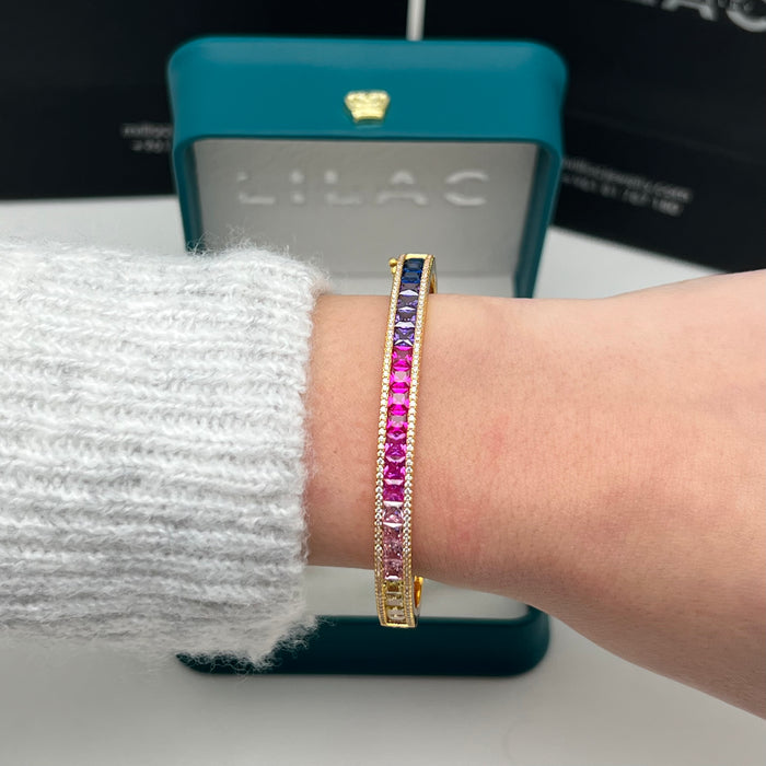 Aurora Rainbow Princess Cut Eternity Gold Bangle – Multicolor Zircon - 18CM