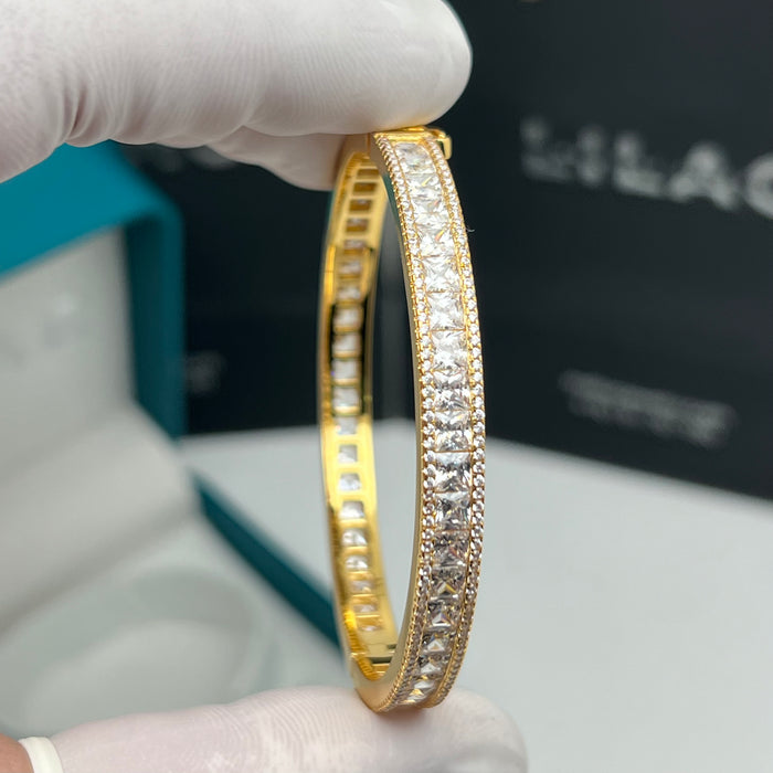 Cut Full Eternity Bangle – Zircon Bracelet (Gold & Silver Finish) - 18CM