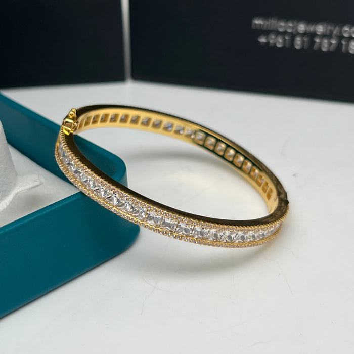 Cut Full Eternity Bangle – Zircon Bracelet (Gold & Silver Finish) - 18CM