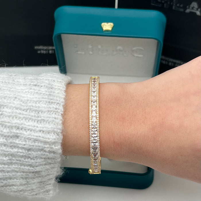 Cut Full Eternity Bangle – Zircon Bracelet (Gold & Silver Finish) - 18CM