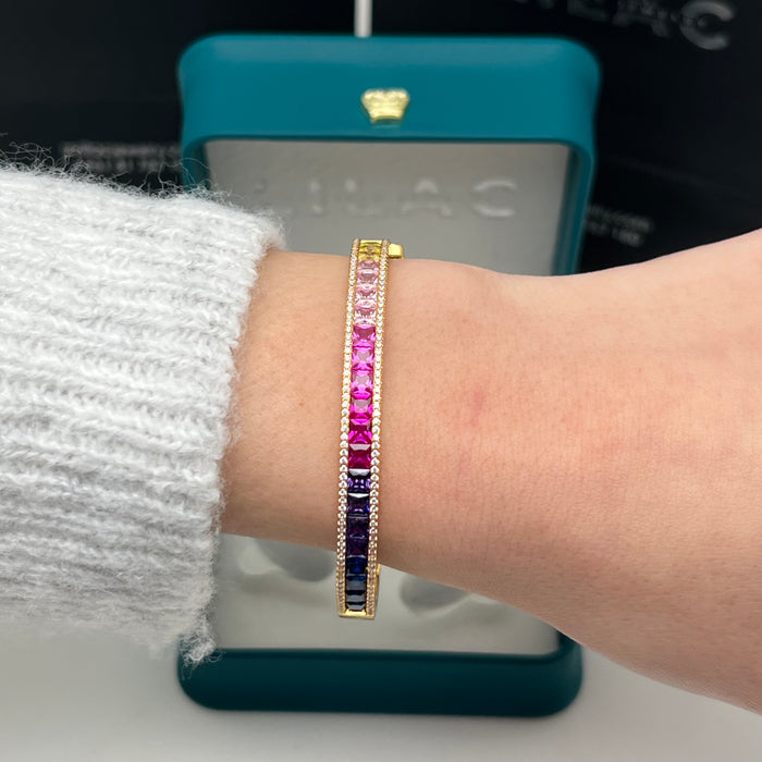 Rainbow Princess Cut Eternity Bangle – Luxury Multicolor Zircon - Gold-Silver Finish - 16CM