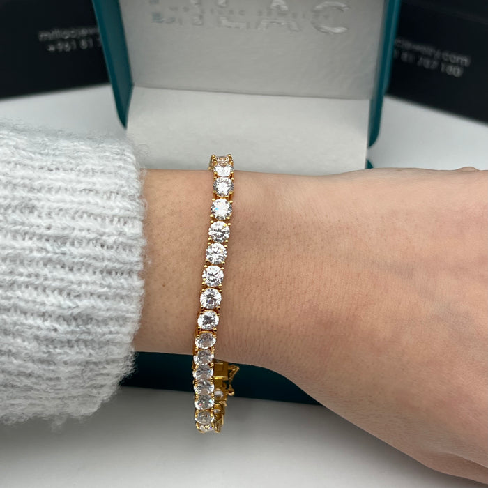 Classic Brilliant Tennis Bracelet – Silver & Gold Tone - 18CM
