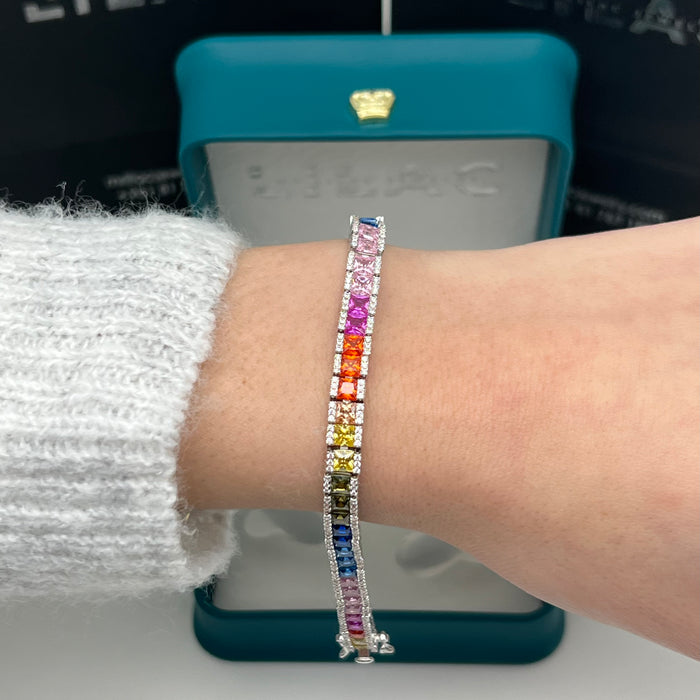 Rainbow Princess-Cut Tennis Bracelet – 16cm
