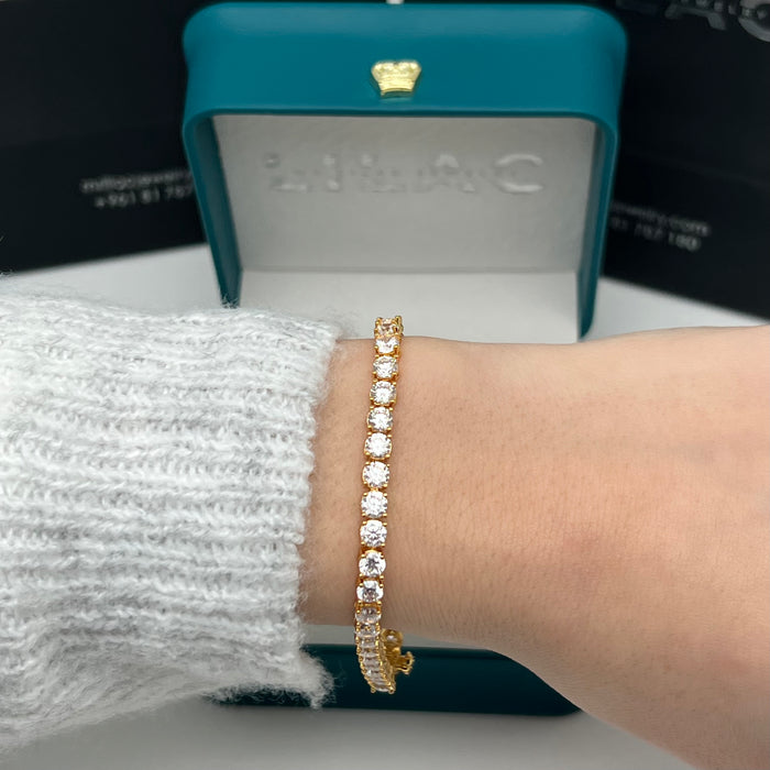Classic Round-Cut Tennis Bracelet – Silver-Gold Edition – 18cm