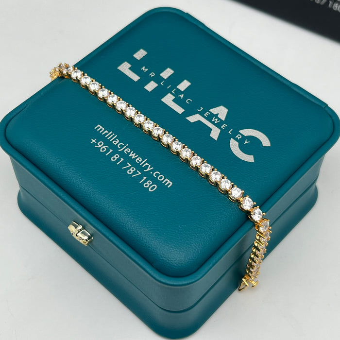 Classic Round-Cut Tennis Bracelet – Silver-Gold Edition – 18cm