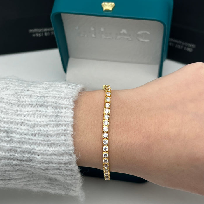 Classic Princess-Cut Tennis Bracelet – Gold Edition – 16cm