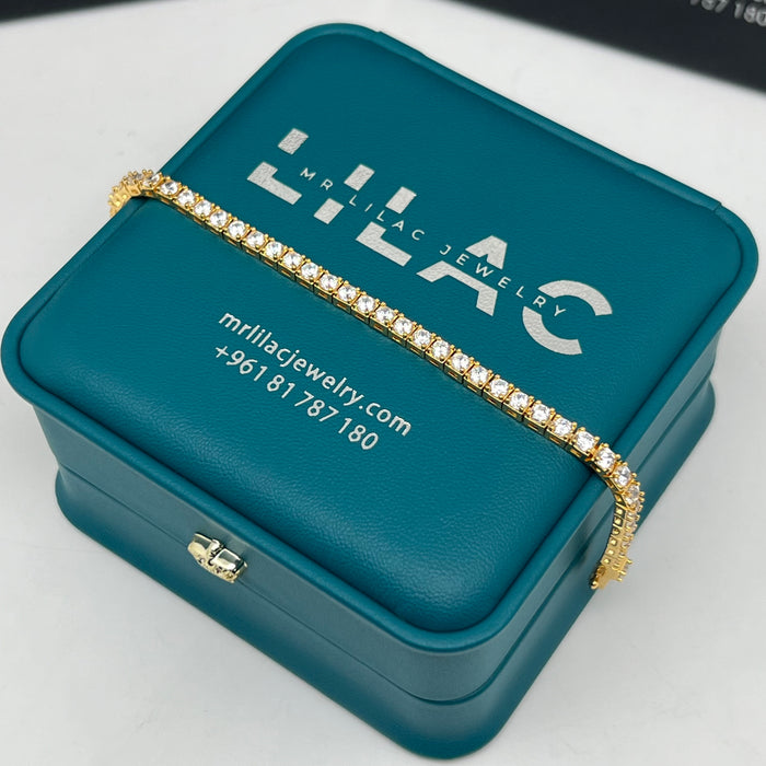 Classic Princess-Cut Tennis Bracelet – Gold Edition – 16cm