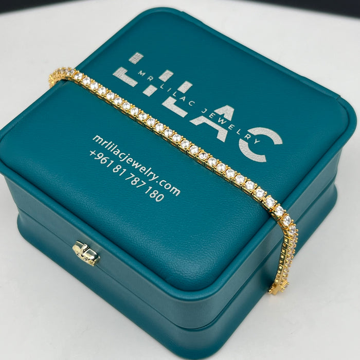 Classic Princess-Cut Tennis Bracelet – Gold Edition – 18cm