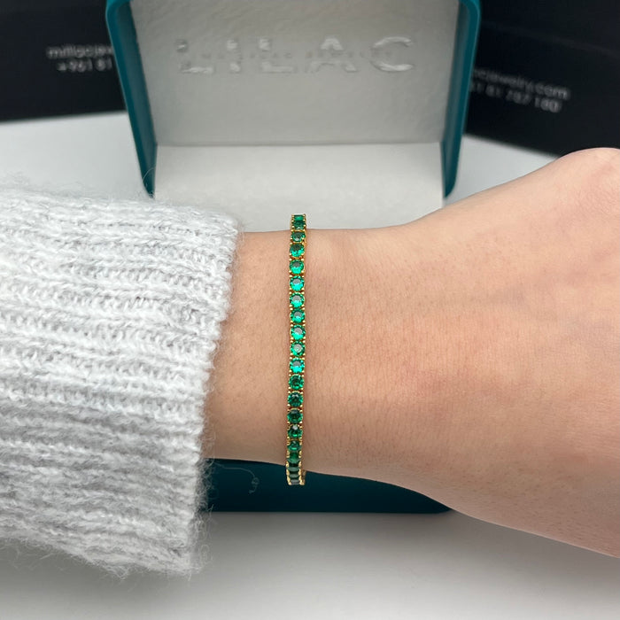 Tennis Emerald Green Round-Cut Bracelet – Gold Edition – 16cm