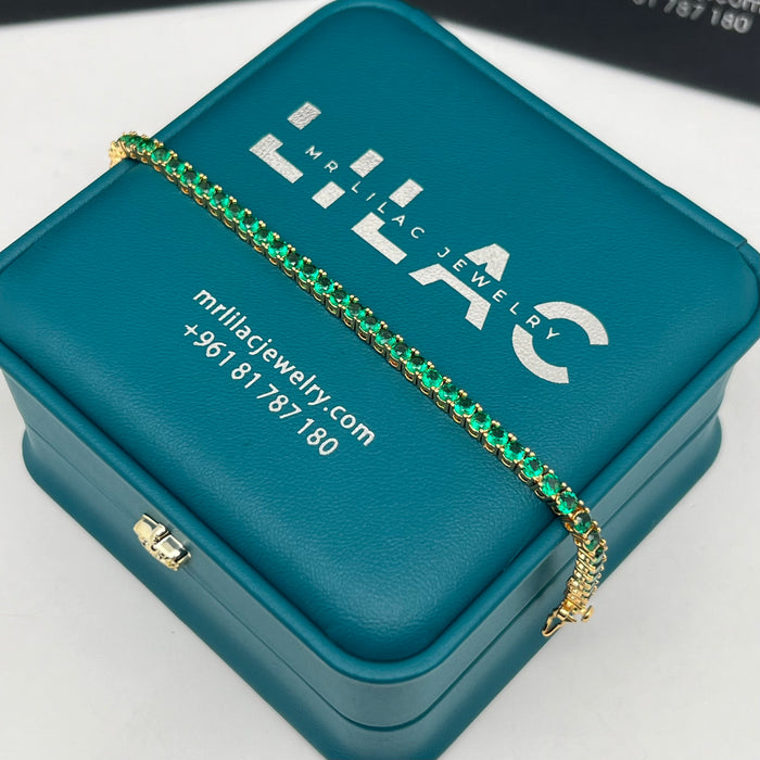 Tennis Emerald Green Round-Cut Bracelet – Gold Edition – 16cm