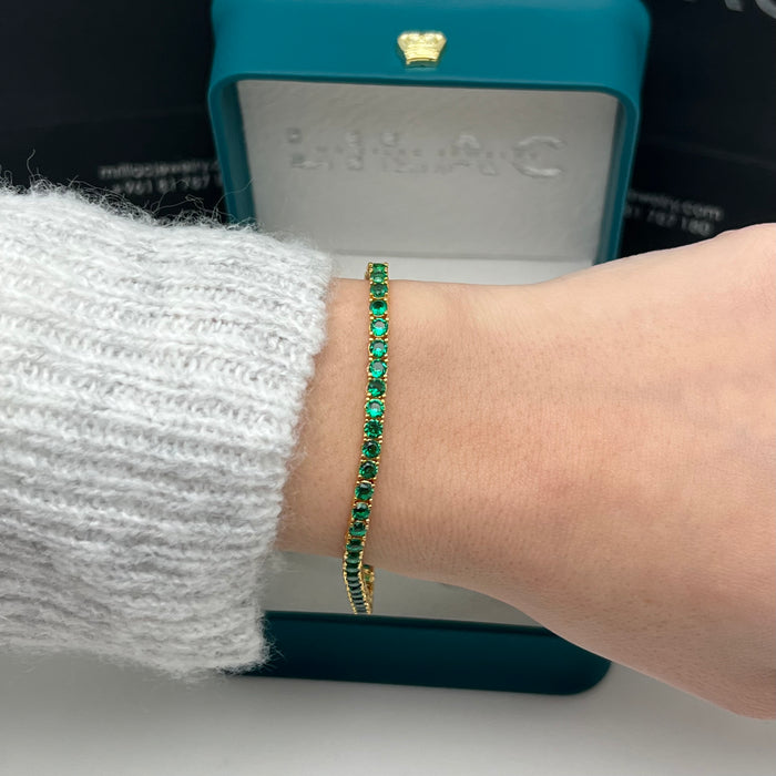 Emerald Green Round-Cut Tennis Bracelet – Gold-Silver Edition – 18cm