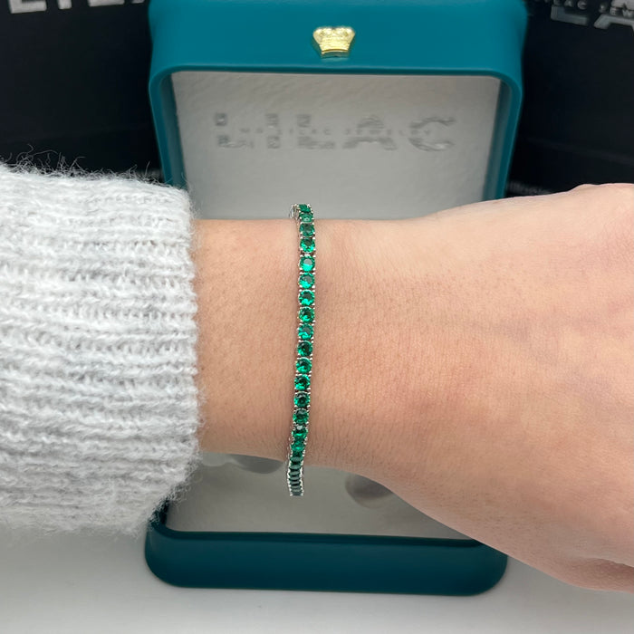 Emerald Green Round-Cut Tennis Bracelet – Gold-Silver Edition – 18cm