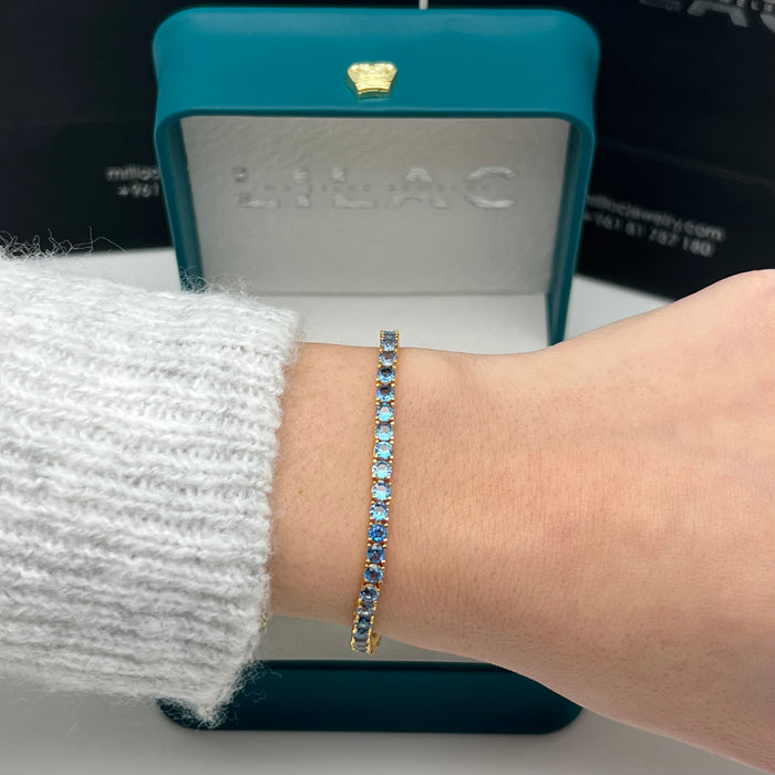 Tennis Sky Blue Round-Cut Bracelet – Gold Edition – 16cm