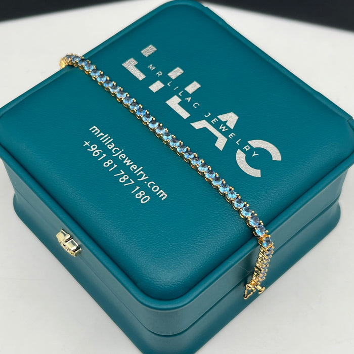 Tennis Sky Blue Round-Cut Bracelet – Gold Edition – 16cm