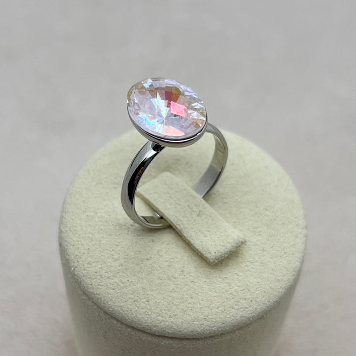 Swarovski Oval Crystal Ring – Aurora White & Ice Blue