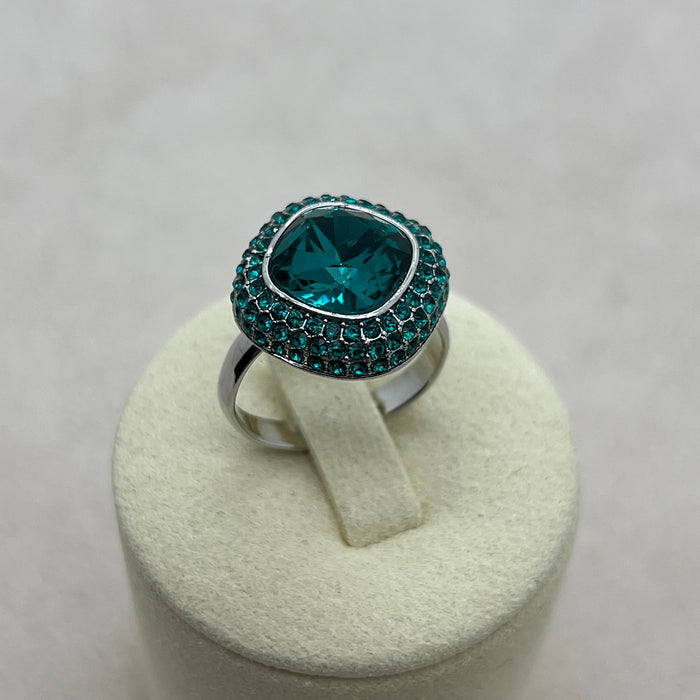 Swarovski Prestige Halo Ring – Aurora Crystal & Emerald Green