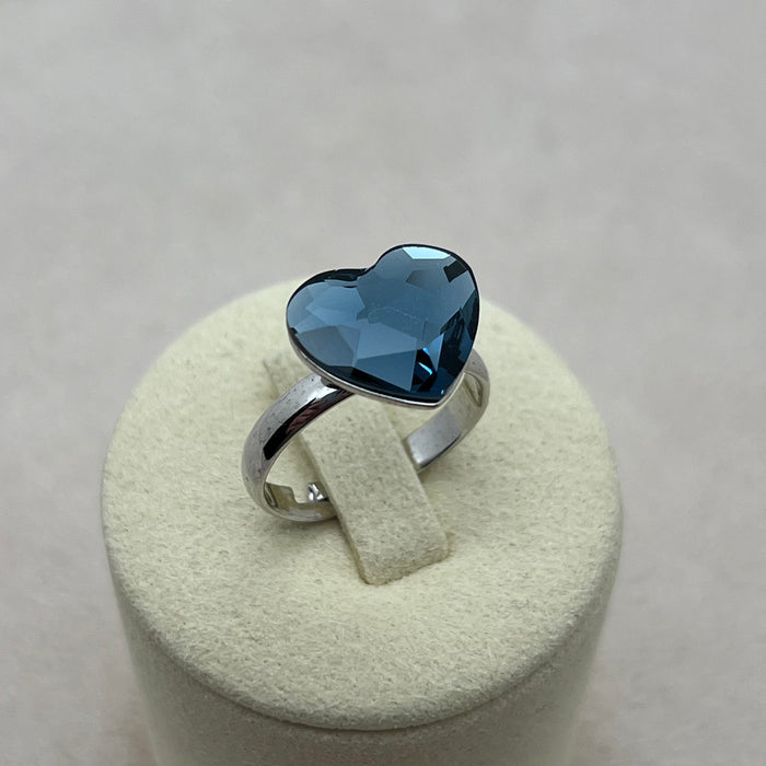 Swarovski Crystal Heart Ring – Ocean Blue & Rose Pink