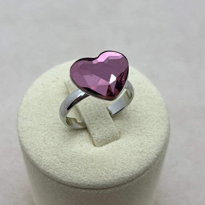 Swarovski Crystal Heart Ring – Ocean Blue & Rose Pink