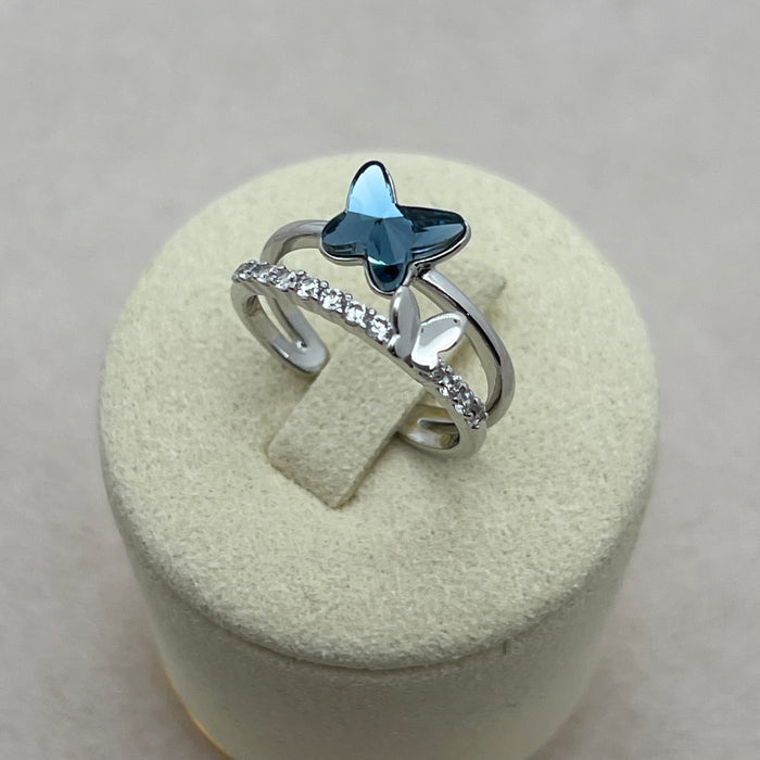 Swarovski Crystal Star Flower Ring with Butterfly Detail – Pink & Ocean Blue