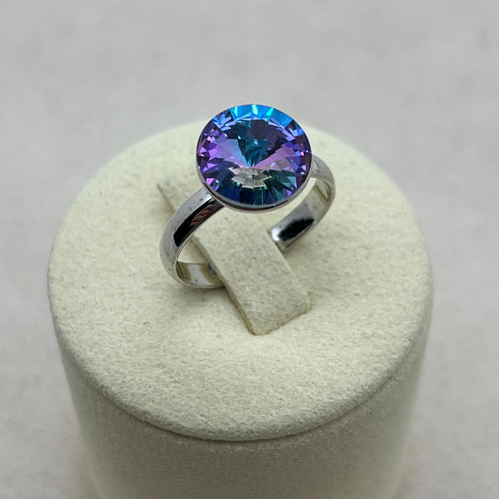 Swarovski Round Crystal Ring – Ocean Blue & Aurora Violet