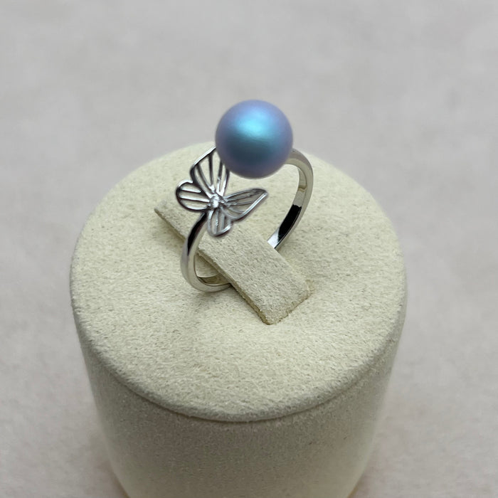 Iridescent Pearl Butterfly Ring – Adjustable Silver Tone