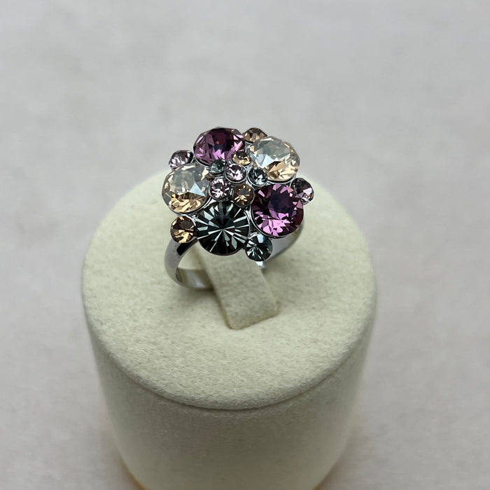 Blue Crystal Cluster Ring – Adjustable Silver Tone Statement Ring