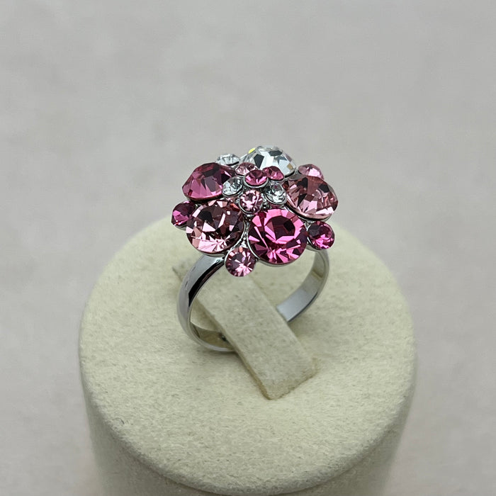 Blue Crystal Cluster Ring – Adjustable Silver Tone Statement Ring