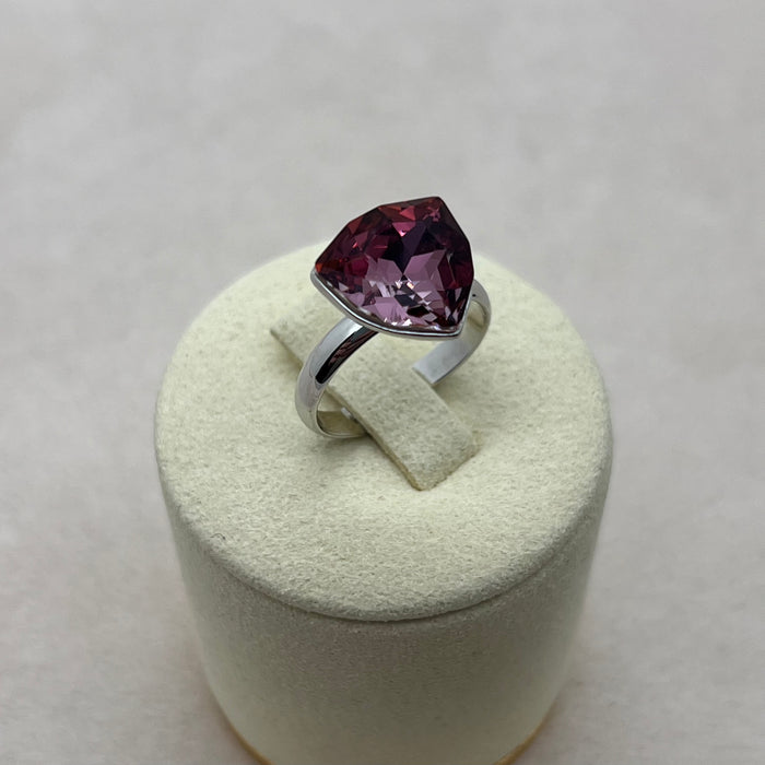 Royal Blue Heart Crystal Ring – Adjustable Silver Tone Romantic