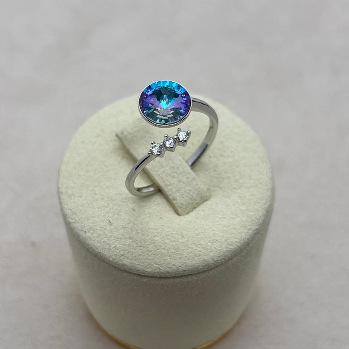 Aurora Crystal Open Ring – Multicolor Zircon Elegance
