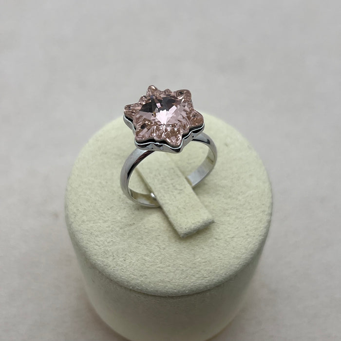 Blush Star Crystal Ring – Rose Pink Flower Statement Adjustable Silver Tone