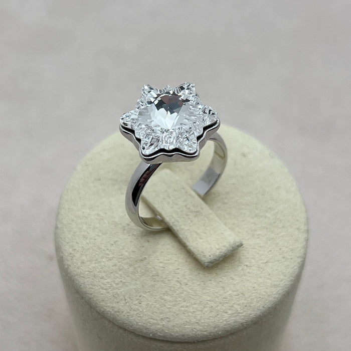 Blush Star Crystal Ring – Rose Pink Flower Statement Adjustable Silver Tone